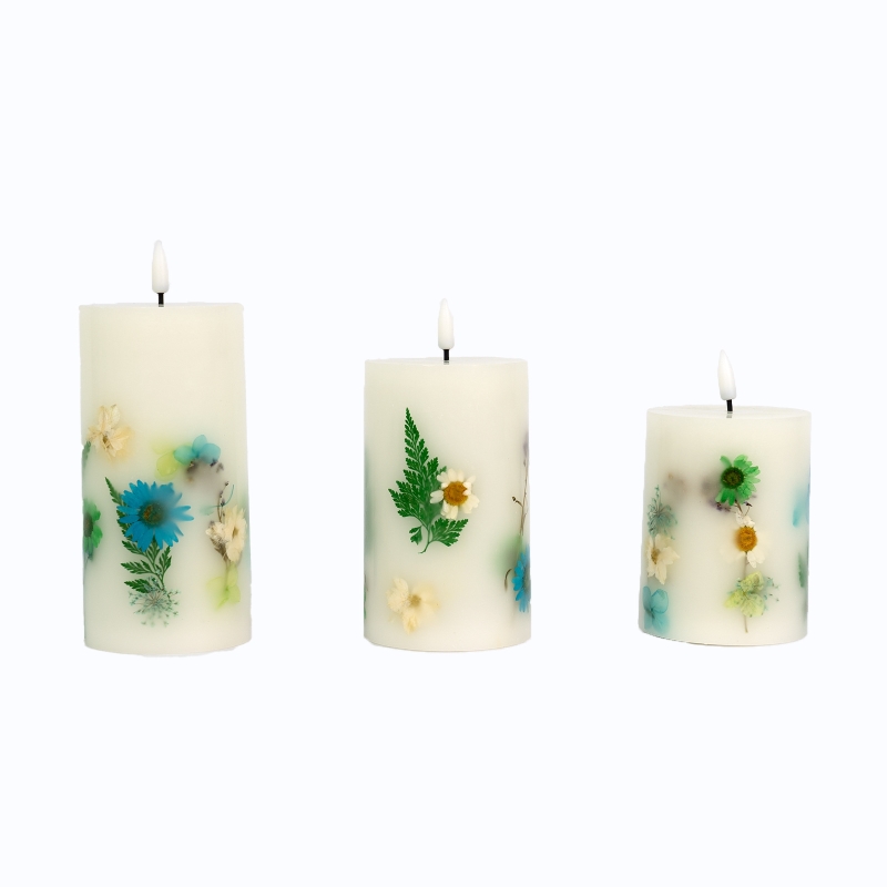 Blue and green floral candles